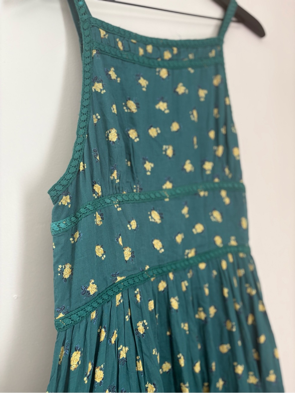Free People Daydreamer Midi Floral Green Tiered Dress Sundress Womens Large Boho - Picture 4 of 7